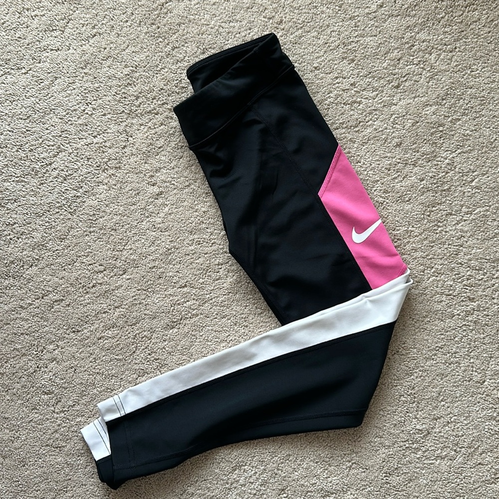 Nike black, pink, and white Dri-Fit leggings size medium